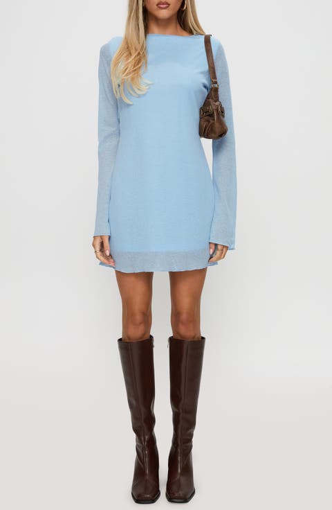 Visualize Drape Back Long Sleeve Knit Minidress
