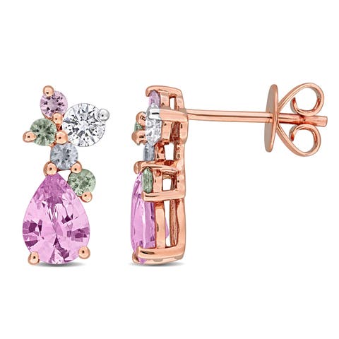 Multi-Color Sapphire & Diamond Drop Earrings 14K