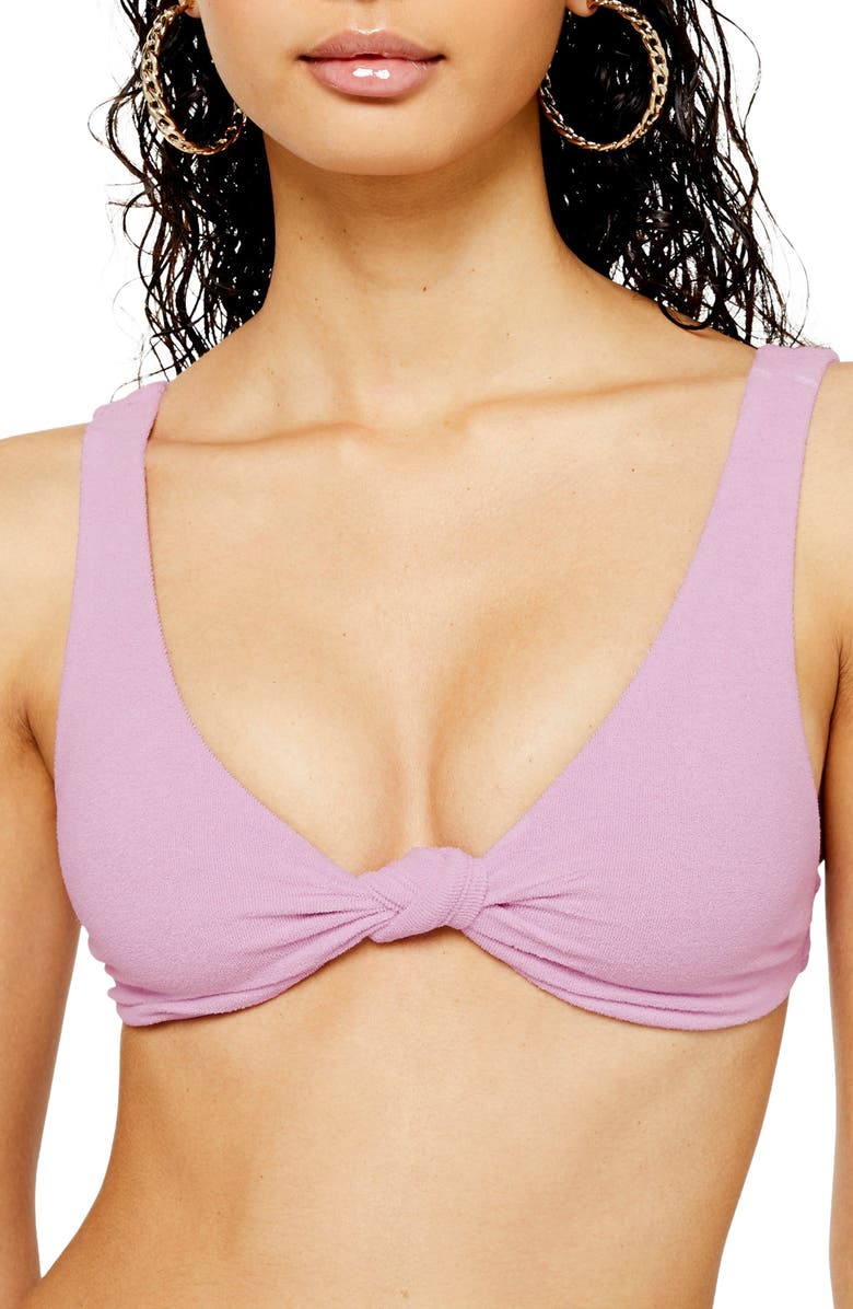 Topshop Velour Bikini Top, Main, color, Lilac