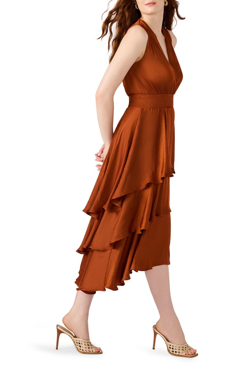 Steve Madden Beiley Sleeveless Tiered Midi Dress, Alternate, color, Gingerbread