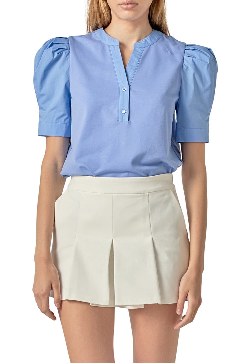 Puff Sleeve Mixed Media Top, Main, color, POWDER BLUE