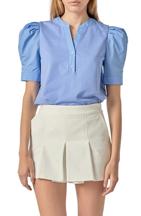 Puff Sleeve Mixed Media Top