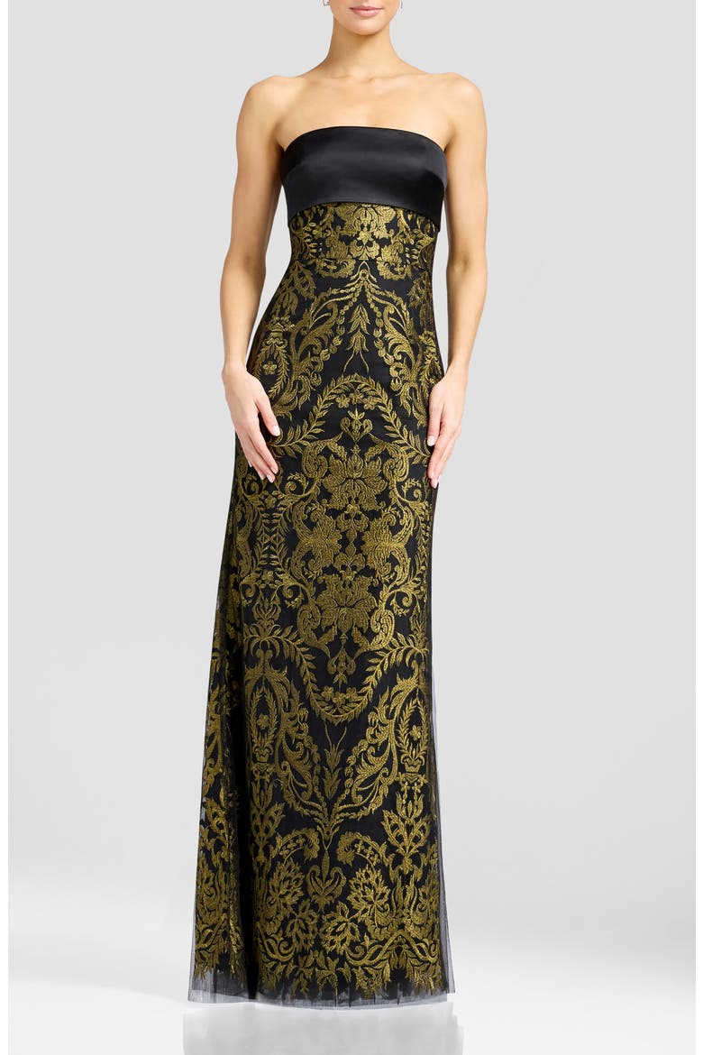 Shay Metallic Strapless Gown, Main, color, BLACK-GOLD