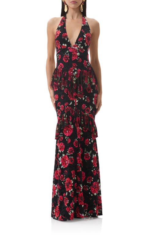 Afrm Athens Floral Print Halter Maxi Dress In Multi