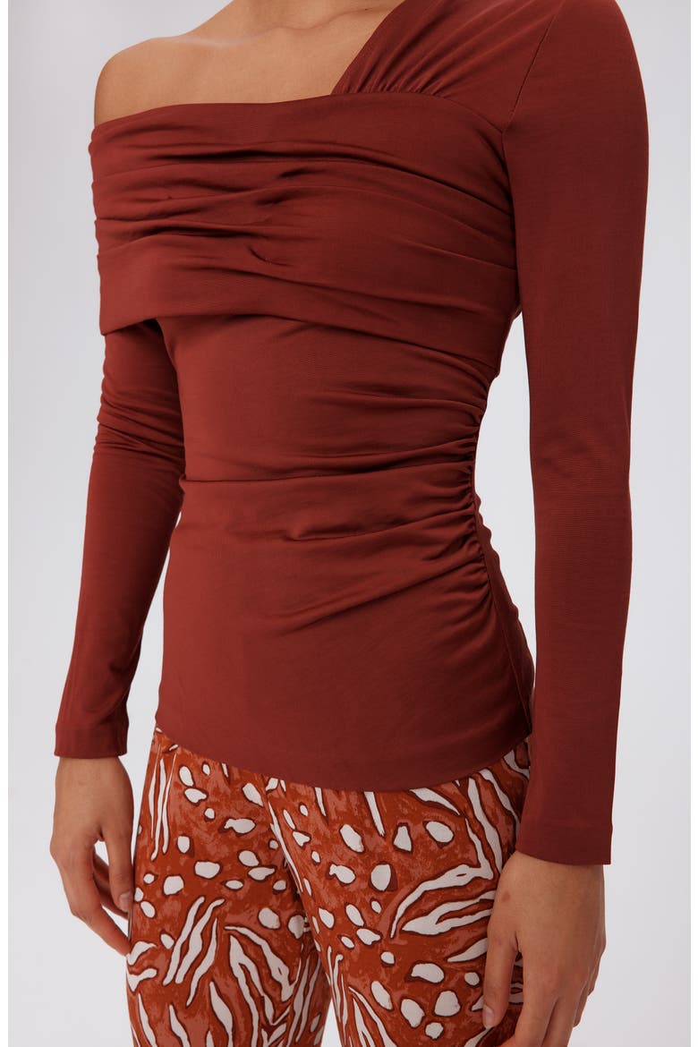 Dolores Ruched One-Shoulder Top, Alternate, color, CHESTNUT