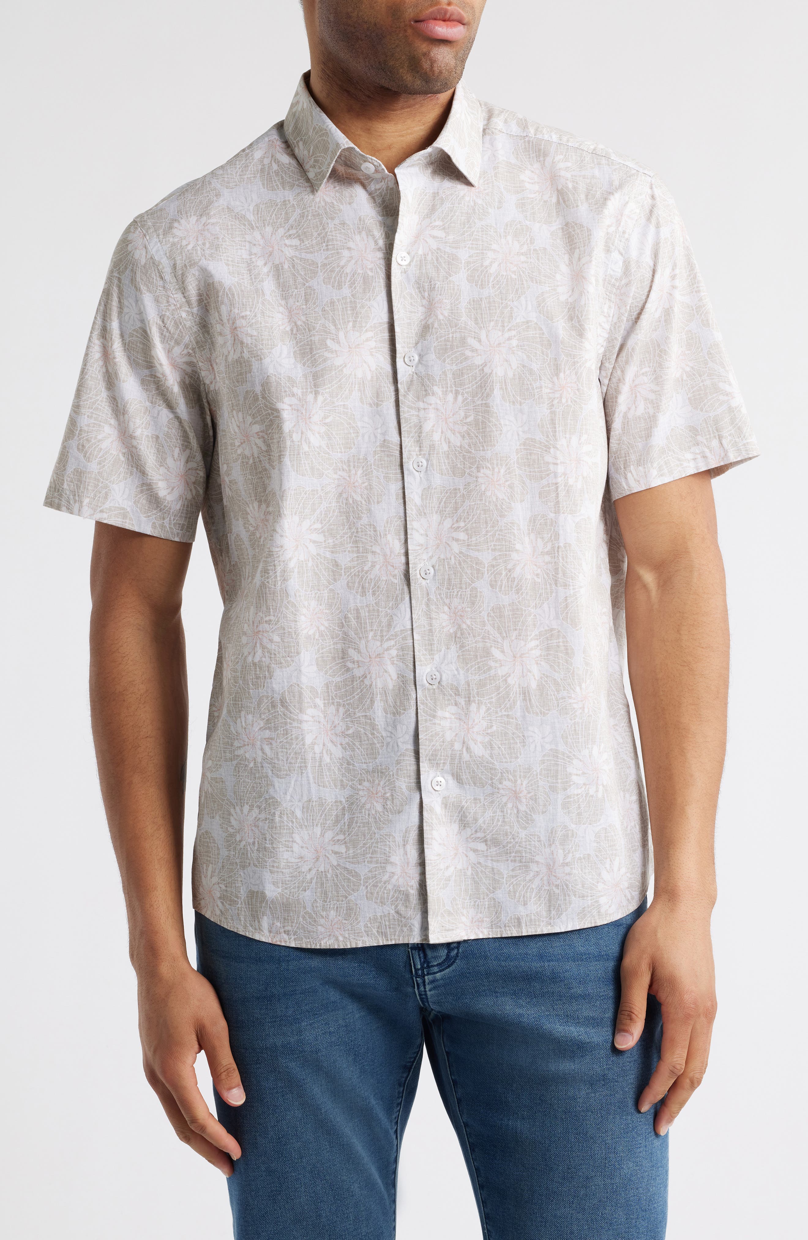 Robert Barakett Floral Short Sleeve Button-Up Shirt