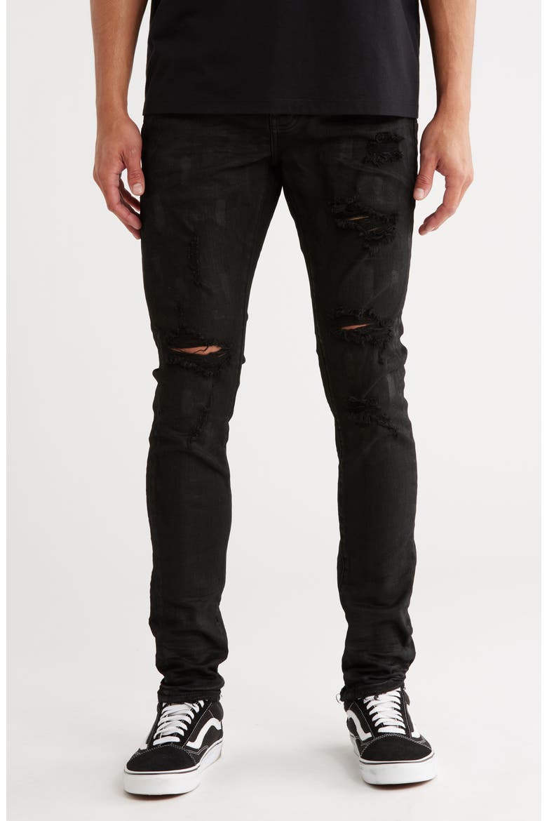 Low Rise Coated Skinny Jeans, Main, color, BLACK OIL SPILL