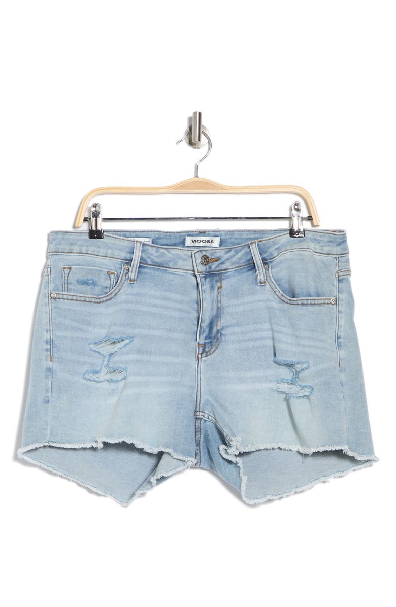 Vigoss Marley Distressed Raw Edge Denim Shorts, Alternate, color, Light Wash