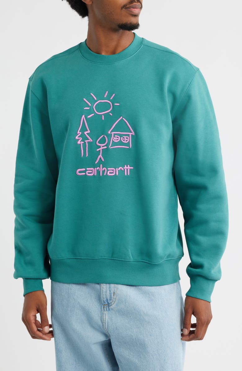 Carhartt Work In Progress Masterpiece Embroidered Sweatshirt, Main, color, Saguaro / Pink