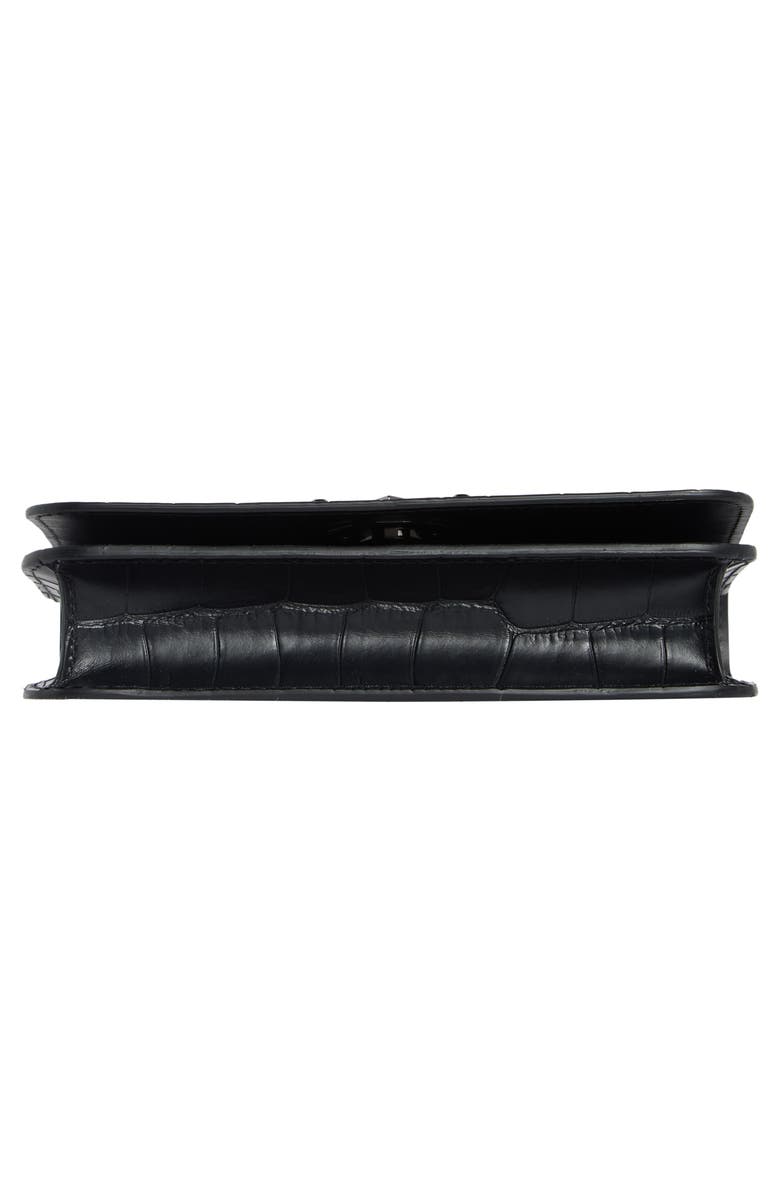 Longchamp Cavalcade Croc Embossed Leather Wallet on a Chain, Alternate, color, Black