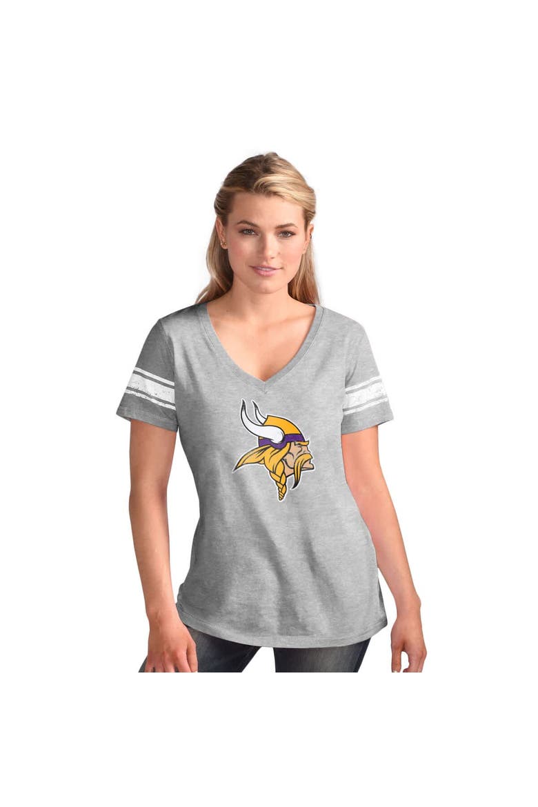 Women's G-III 4Her by Carl Banks  Heather Gray Minnesota Vikings First Pick Distressed V-Neck T-Shirt, Main, color, Heather Gray