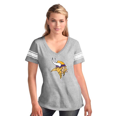 Women's G-III 4Her by Carl Banks  Heather Gray Minnesota Vikings First Pick Distressed V-Neck T-Shirt