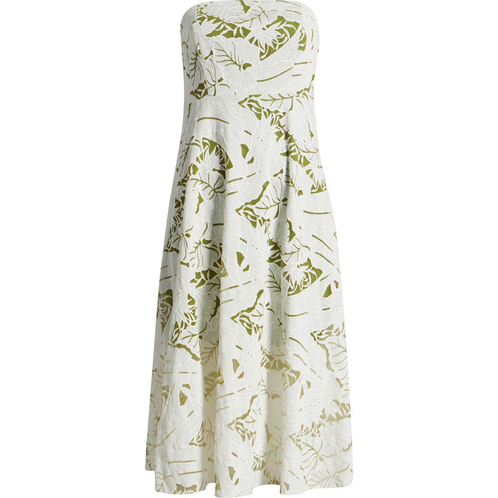 SAM EDELMAN SAM EDELMAN PALM JACQUARD STRAPLESS MIDI DRESS