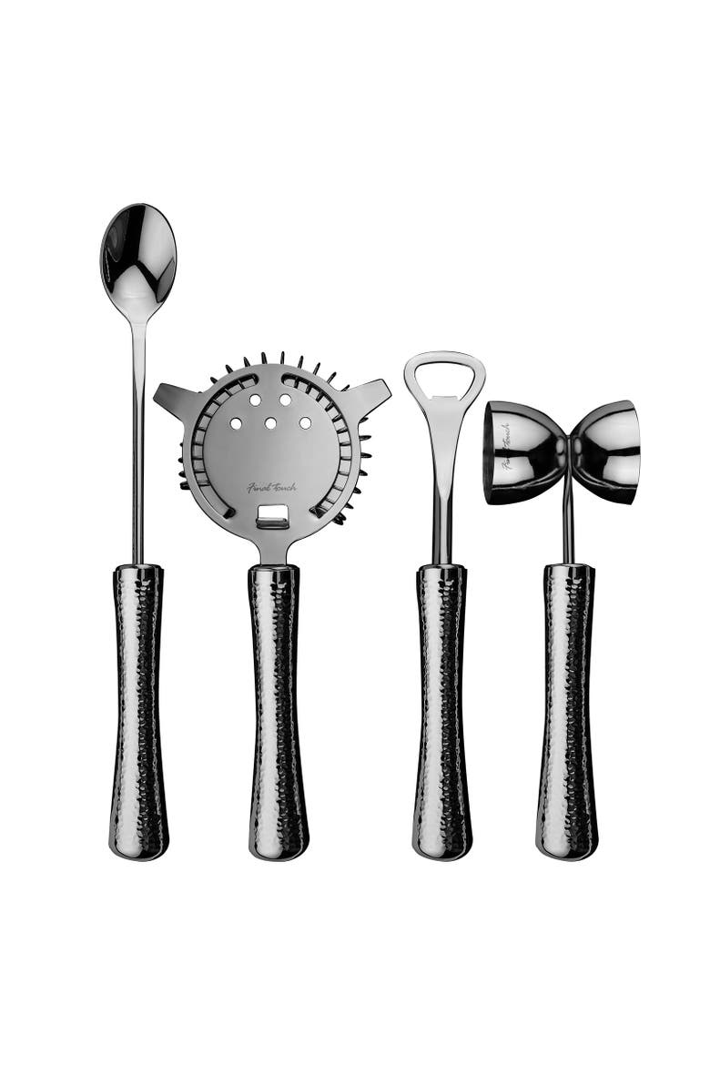 4 Piece Bar Tool Set with Stand - Black Chrome Metal Handles, Alternate, color, Chrome