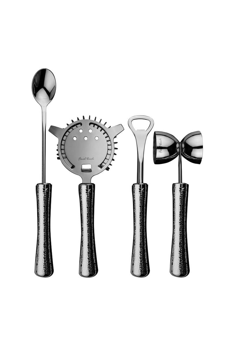 FINAL TOUCH 4 Piece Bar Tool Set with Stand - Black Chrome Metal Handles, Alternate, color, Chrome