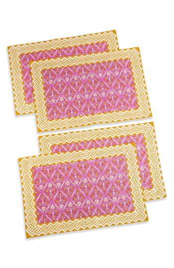 Tiramisu Set Of 4 Orchid Luxe Block Print Napkins In Yellow/pink
