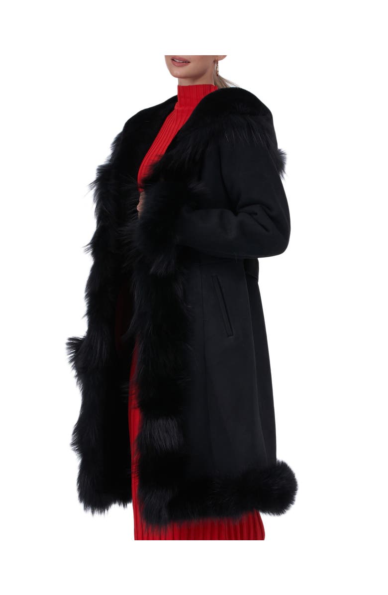 GORSKI Shearling Lamb Short Coat With Toscana Lamb Tuxedo Collar, Hood Trim, Cuffs & Bottom, Alternate, color, Black