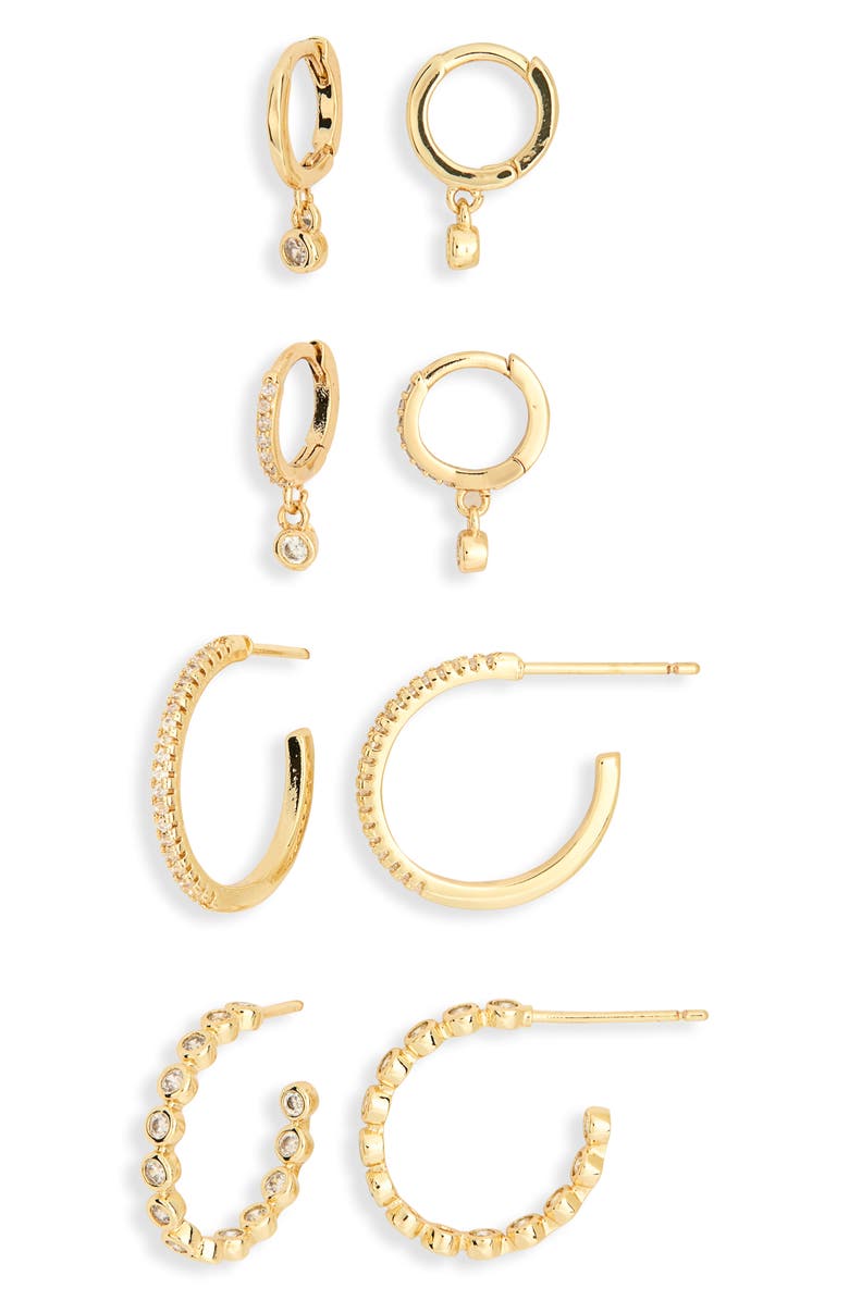 Leith 4-Pair Cubic Zirconia Huggie & Hoop Earrings Set, Alternate, color, Clear- Gold