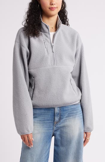 Bp. Fleece Quarter Zip Pullover In Grey Weathervane