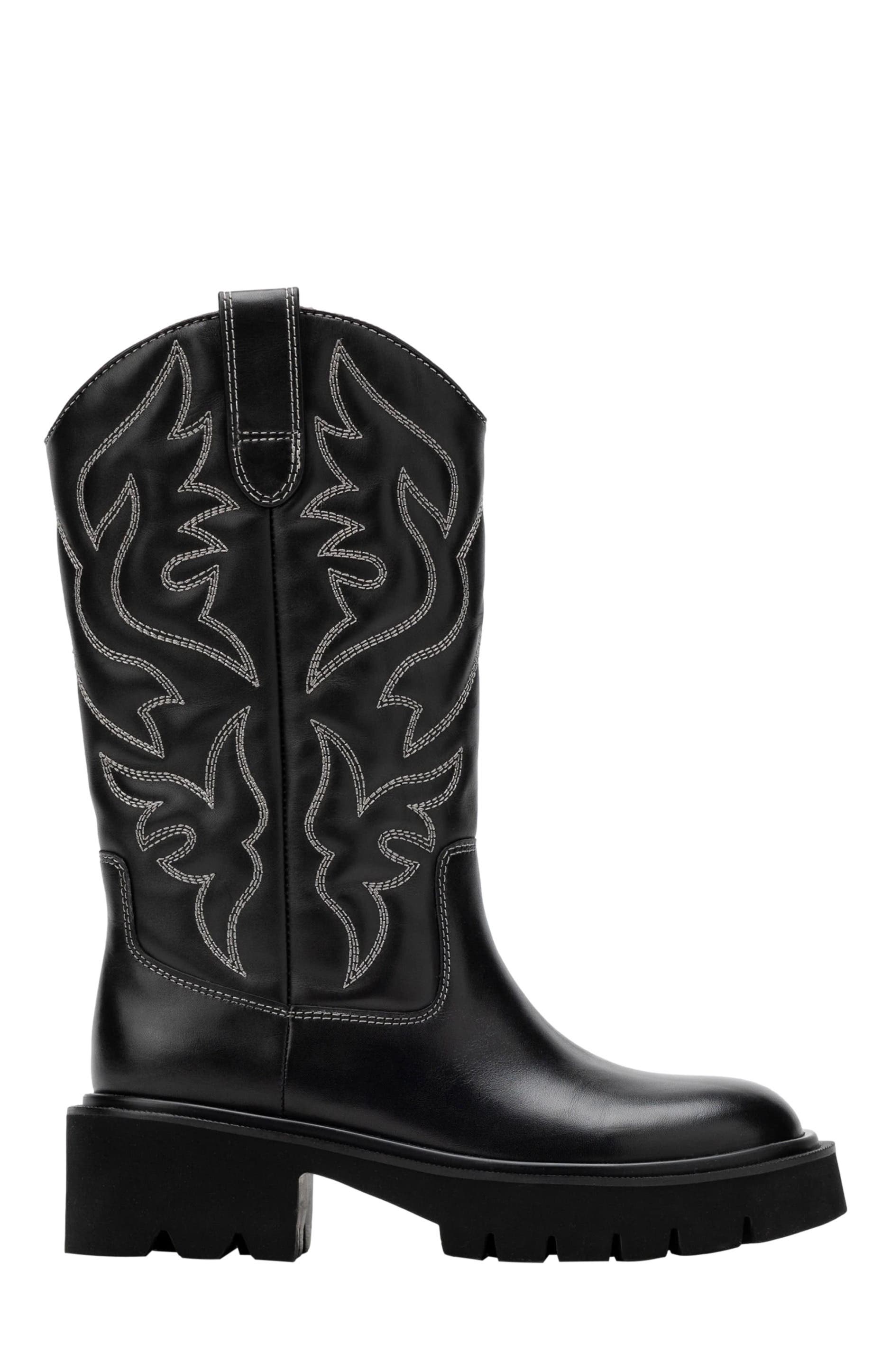 MARC NOLAN Daisy Lug Cowgirl Boots, Main, color, Black
