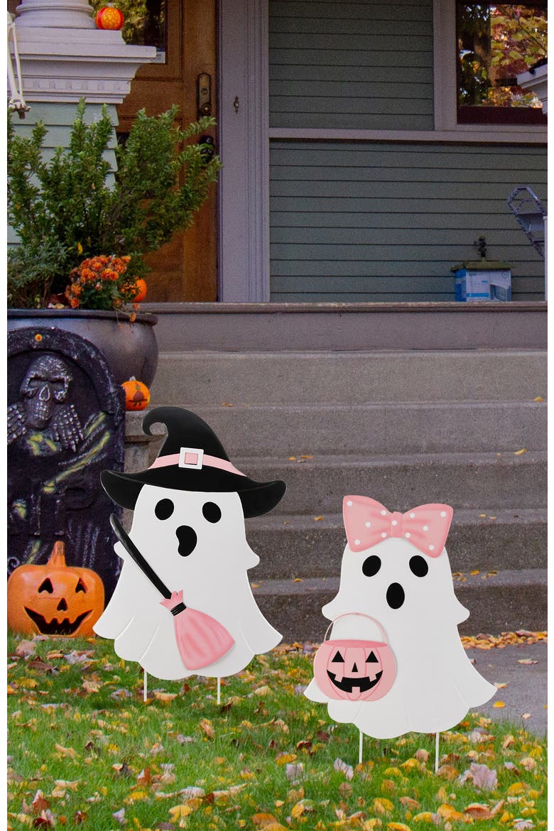 Halloween Metal Ghosts Set Yard Stakes, Alternate, color, White