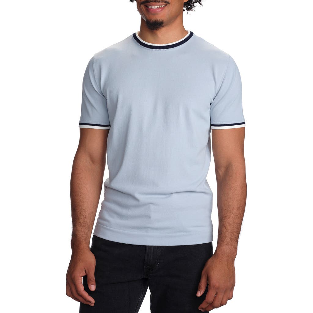 Studio Garnet Los Angeles Contrast Collar Short Sleeve Sweater In Blue