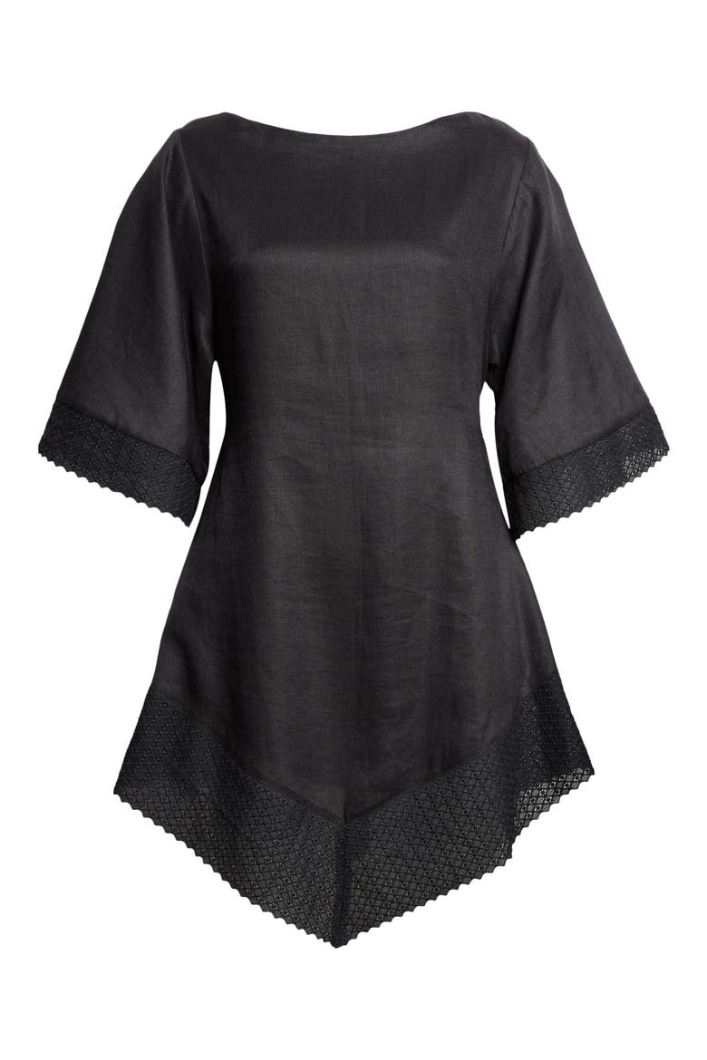 Alfie Linen Caftan Minidress, Alternate, color, BLACK