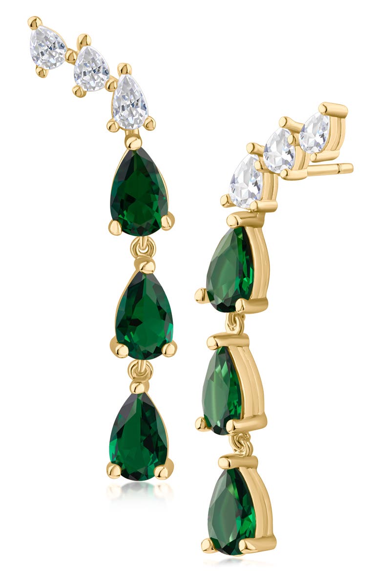 Cubic Zirconia Pear Ear Crawlers, Main, color, GREEN/ GOLD