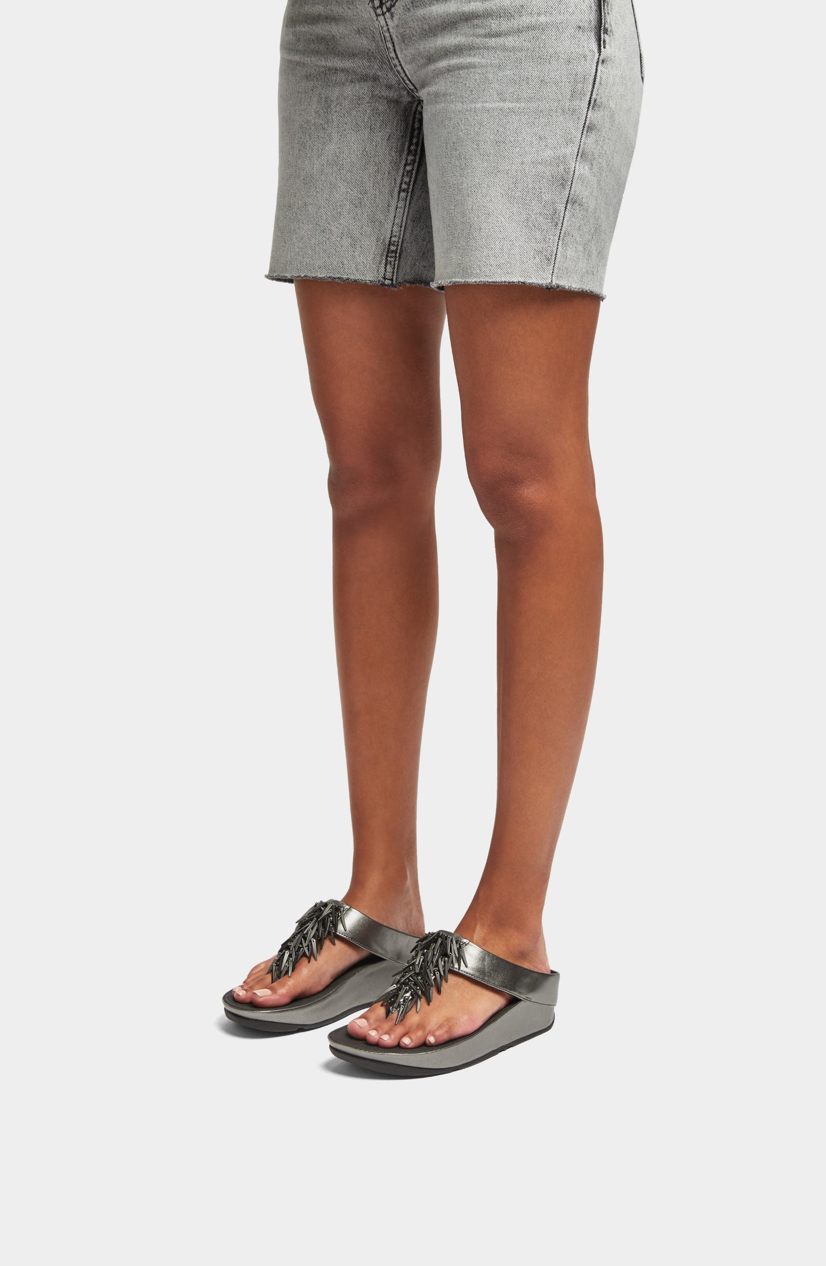 FitFlop Rumba Beaded Wedge Flip Flop, Alternate, color, Pewter Black