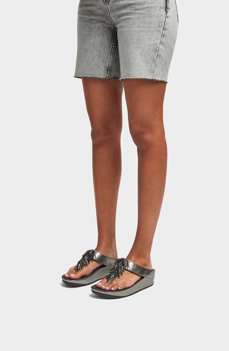 FitFlop Rumba Beaded Wedge Flip Flop, Alternate, color, Pewter Black