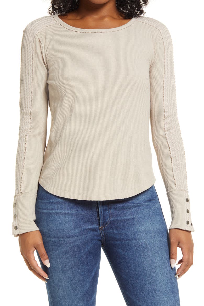 Snap Sleeve Top, Main, color, TAUPE