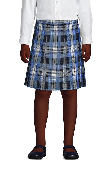 School Uniform Girls Plaid Box Pleat Skirt Top Of The Knee