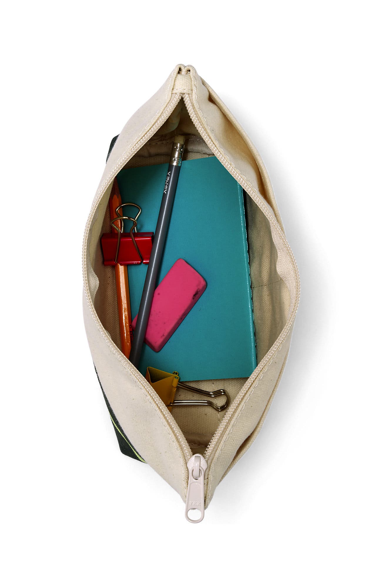 Lands' End Zipper Canvas Pouch, Alternate, color, Natural/Forest Lime Stripe