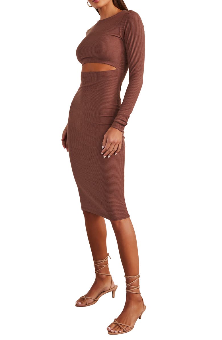 VICI Collection Body Language Cutout Waist Long Sleeve Rib Dress, Alternate, color, 