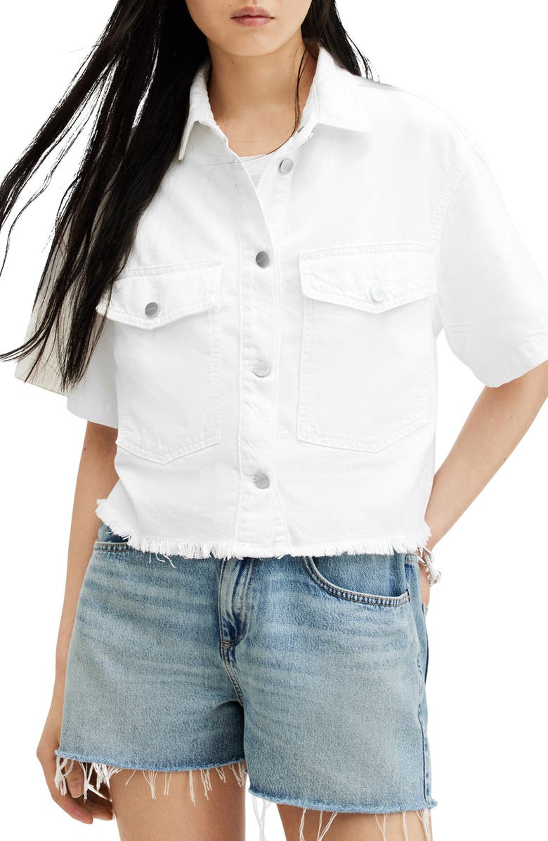 AllSaints Tove Short Sleeve Oversize Denim Button-Up Shirt, Alternate, color, 