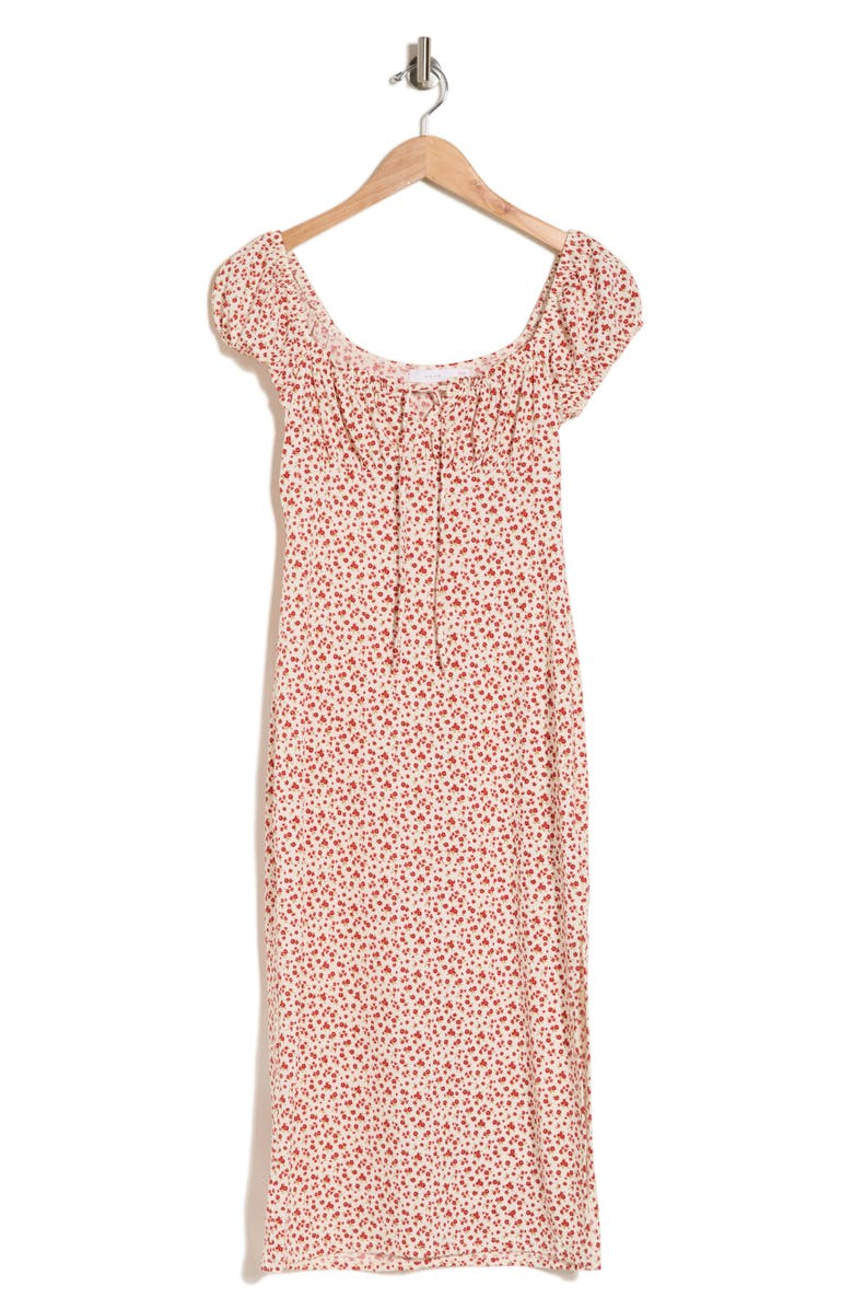 Lush Floral Print Puff Sleeve Midi Dress, Alternate, color, Cream Red