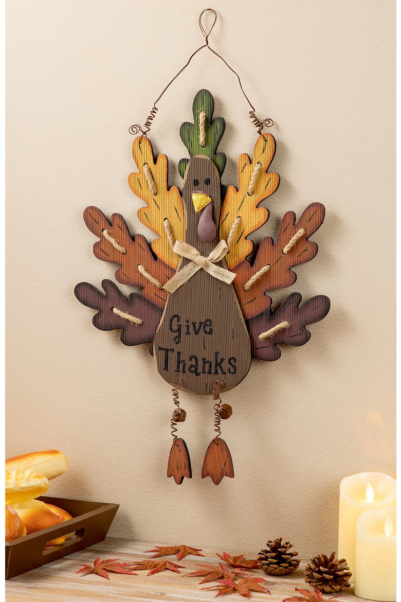 Burlap Wooden Turkey Wall Decor, Alternate, color, Orange