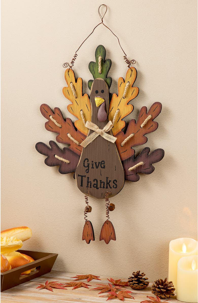 Glitzhome Burlap Wooden Turkey Wall Decor, Alternate, color, 