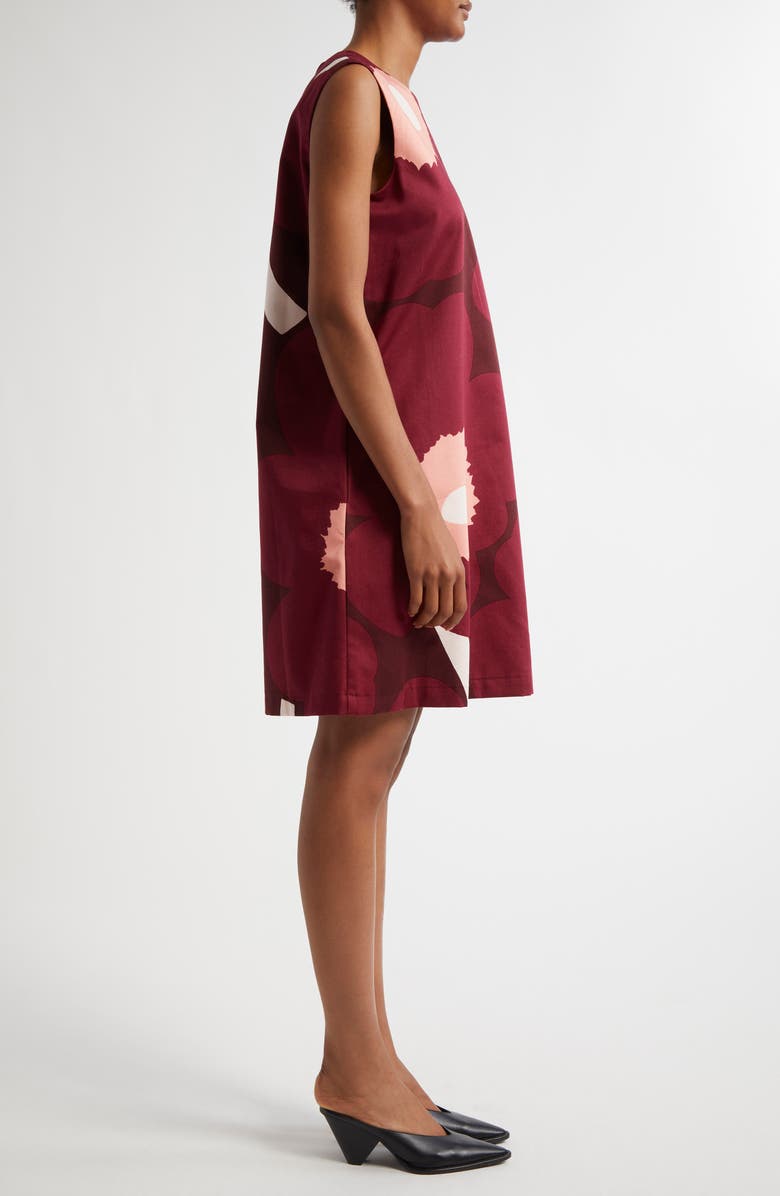 Marimekko Siluetti Unikko Sleeveless Cotton Shift Dress, Alternate, color, Wine Red Rose Beige