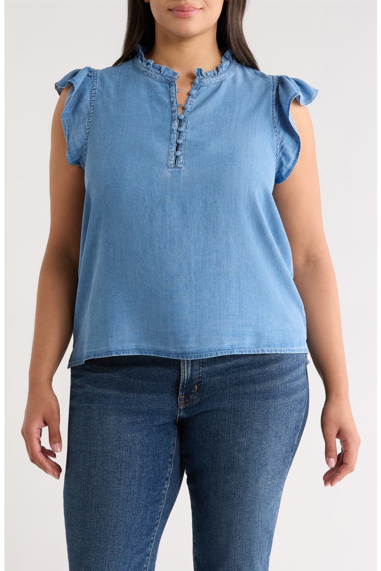Flutter Sleeve Popover Chambray Top, Main, color, MEDIUM WASH