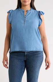 Caslon® Flutter Sleeve Popover Chambray Top