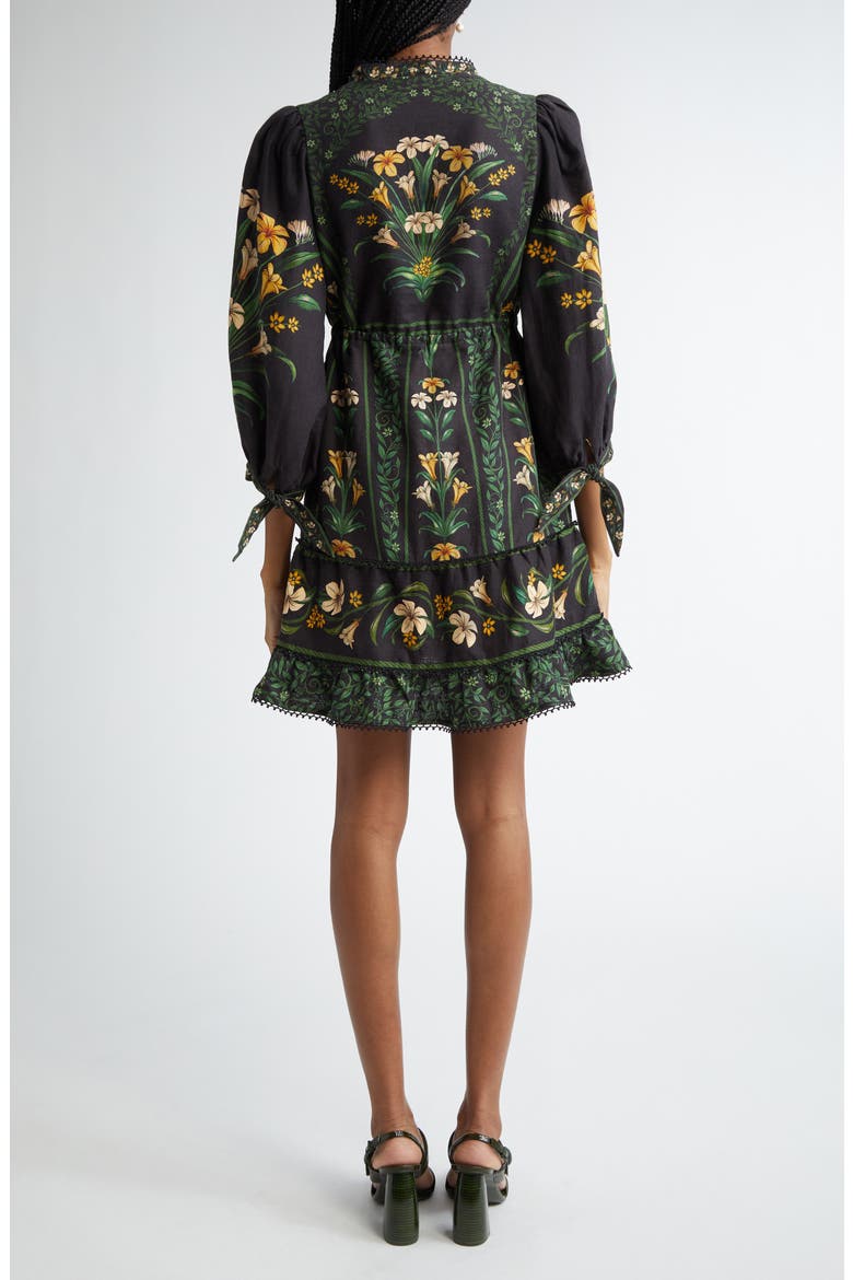 farm rio black embroidered flowers topstitching long sleeve mini dress Black Bold Flowers Long Sleeve Midi Dress