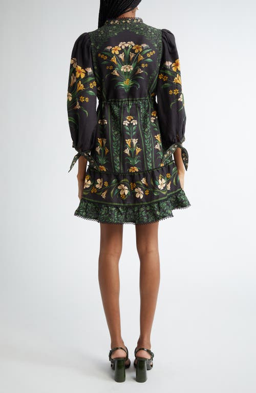 Farm Rio Flowers Arch Linen Blend Minidress In Flowers Arch Black