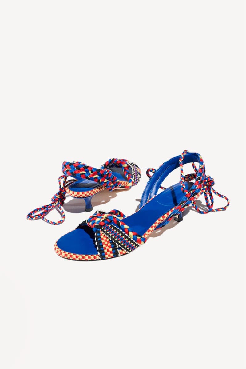 Aitana Braided Cotton Lace Up Kitten Heel Sandal, Alternate, color, Miro