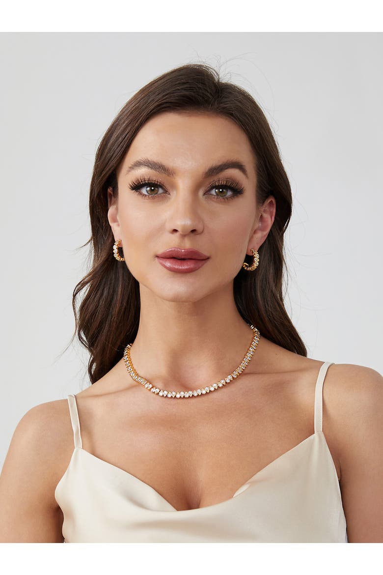 Teardrop Zirconia Hoop Earrings, Alternate, color, Gold