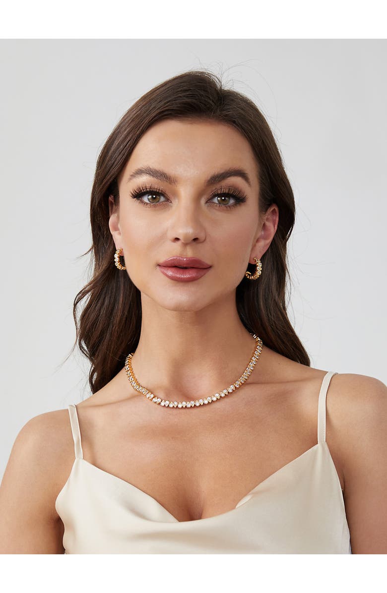 Classicharms Teardrop Zirconia Hoop Earrings, Alternate, color, Gold