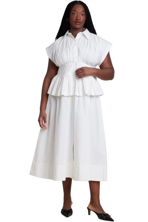 Peplum Poplin Shirt Dress (Plus)
