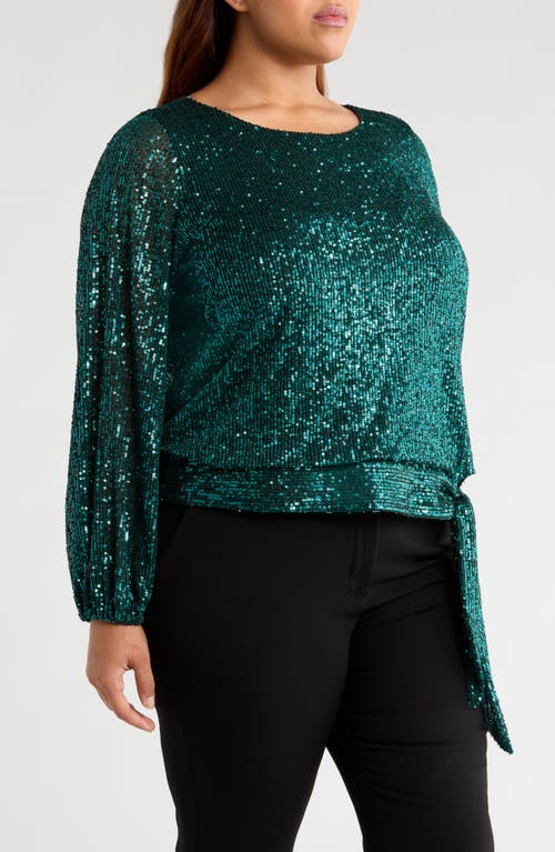 Tahari Asl Sequin Tie Hem Top In Green