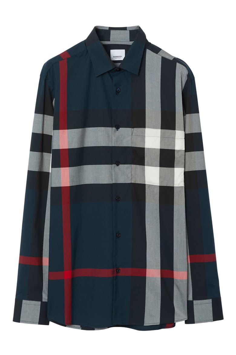 Somerton Slim Fit Check Cotton Poplin Button-Up Shirt, Alternate, color, NAVY IP CHECK
