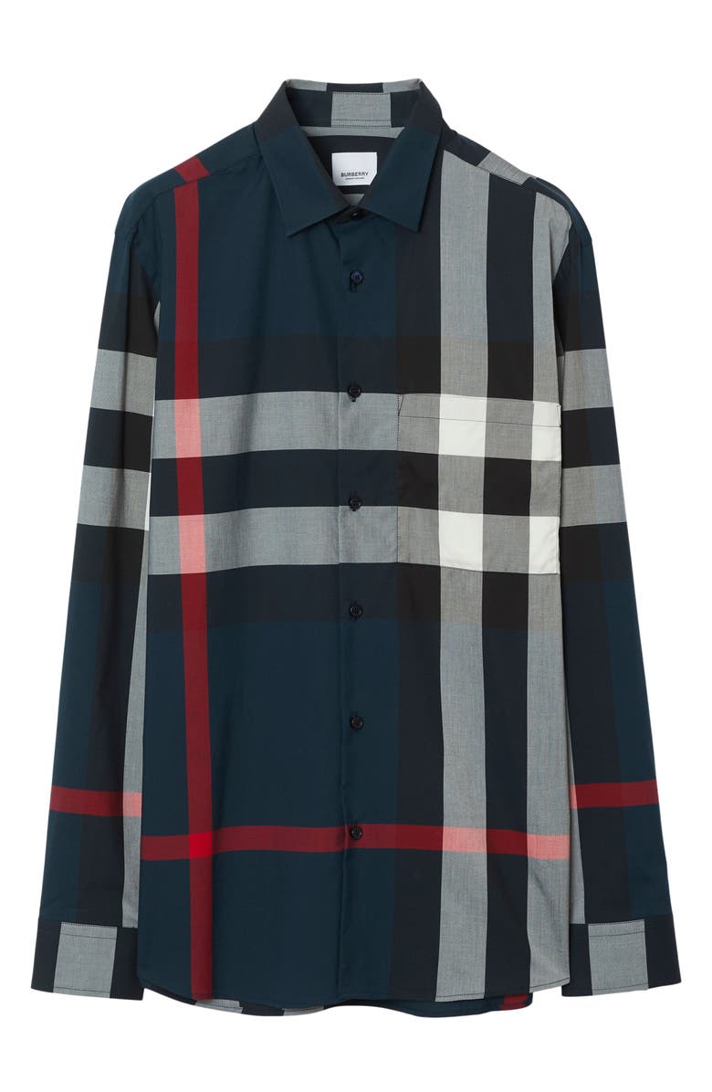 Burberry Somerton Slim Fit Check Cotton Poplin Button-Up Shirt, Alternate, color, Navy Ip Check